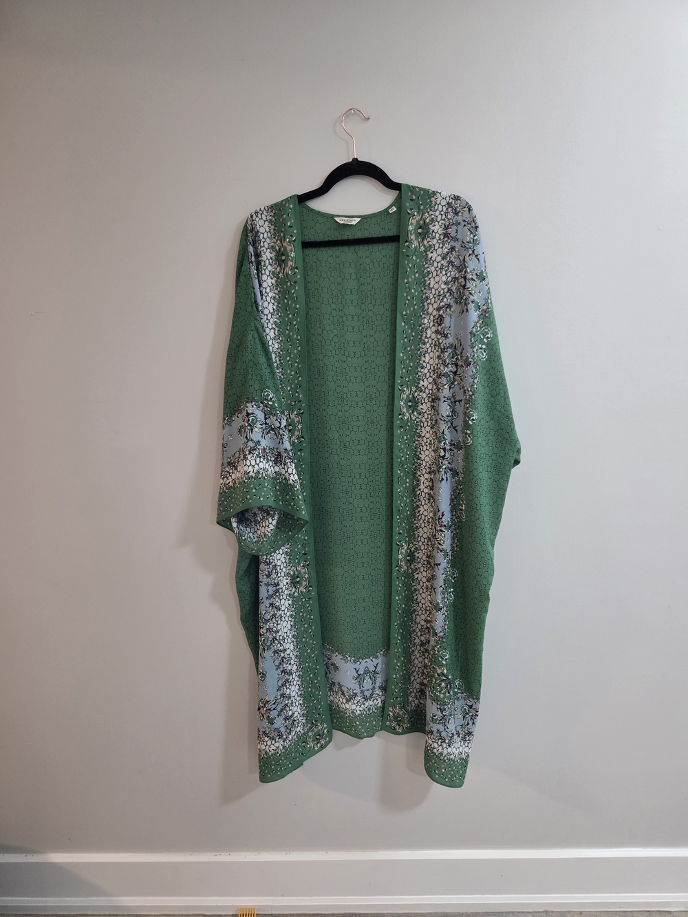 Max Studio Green Floral Open Kimono Robe